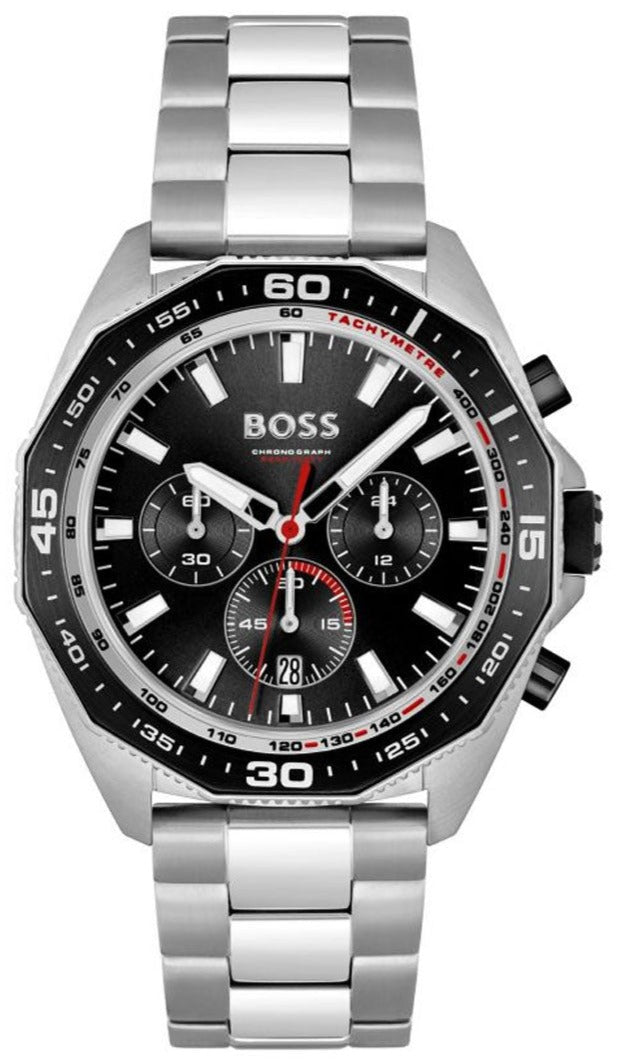 Hugo Boss Energy Chronograph Black Dial Silver Steel Strap Watch For M