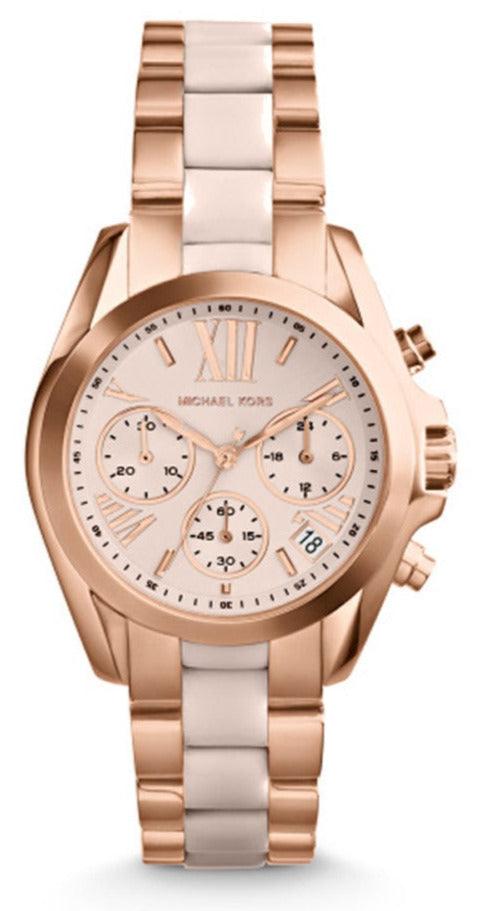 Michael Kors Bradshaw Rose Gold Dial Two Tone Steel Strap Watch for Wo