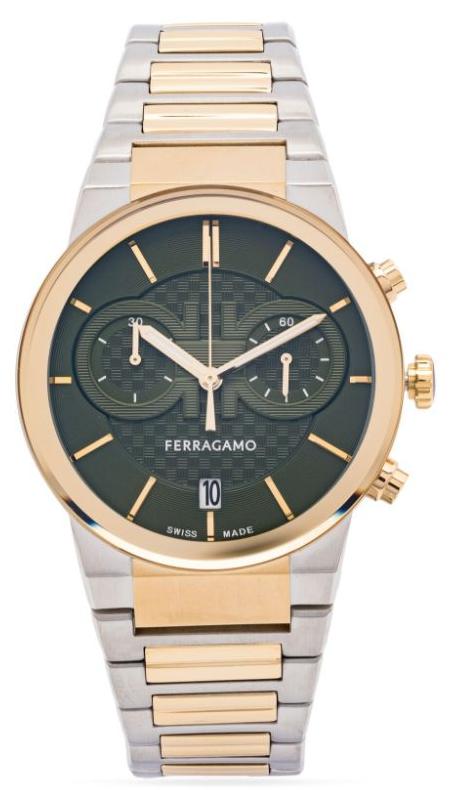 Salvatore Ferragamo Sapphire Chrono Green Dial Two Tone Steel Strap Wa