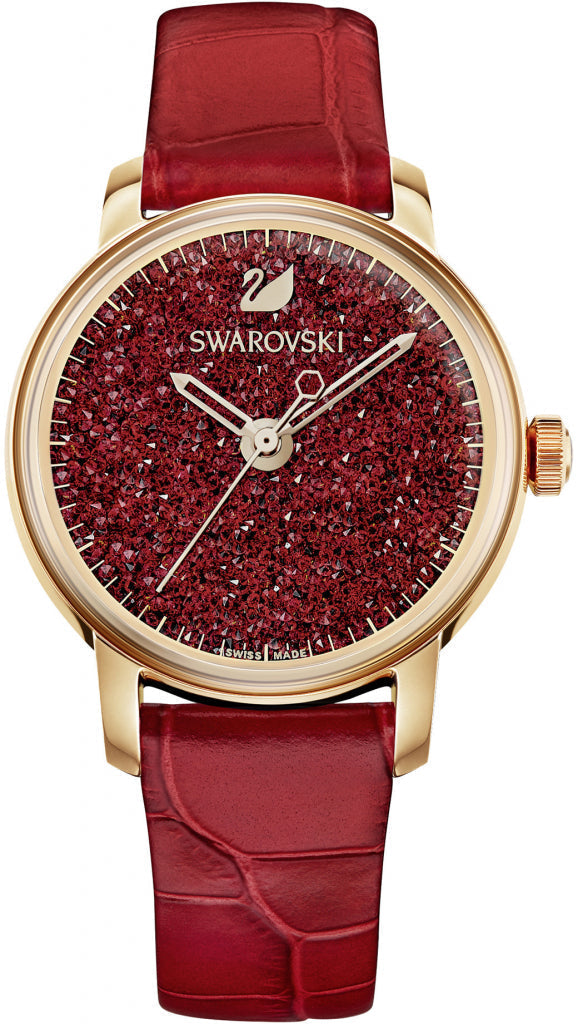 Swarovski Crystalline Hours Red Crystal Dial Red Leather Strap Watch f