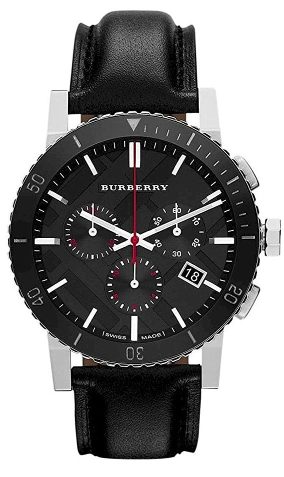 Burberry The City Black Dial Black Leather Strap Watch for Men - BU938