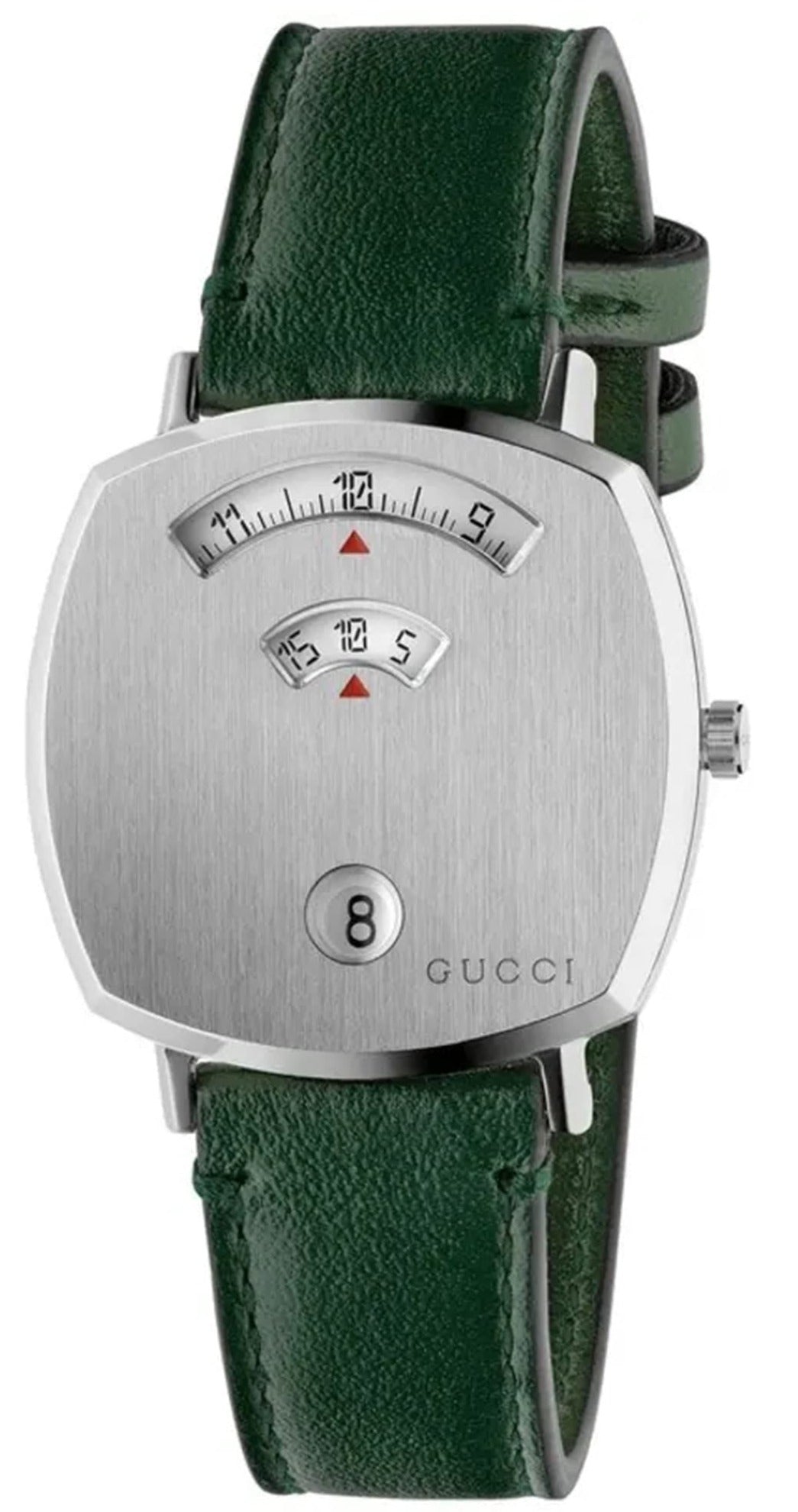 Gucci Grip Quartz Silver Dial Green Leather Strap Unisex Watch - YA157