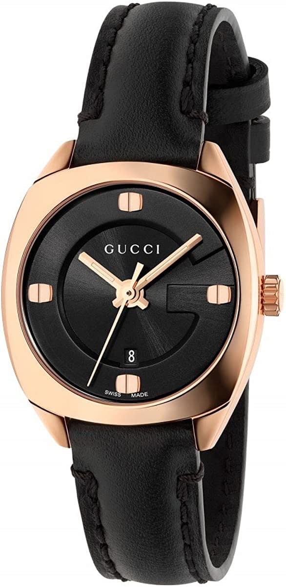 グッチ　時計　レディース Gucci GG2570 Quartz Black Dial Black Leather Strap Watch For Women - Y