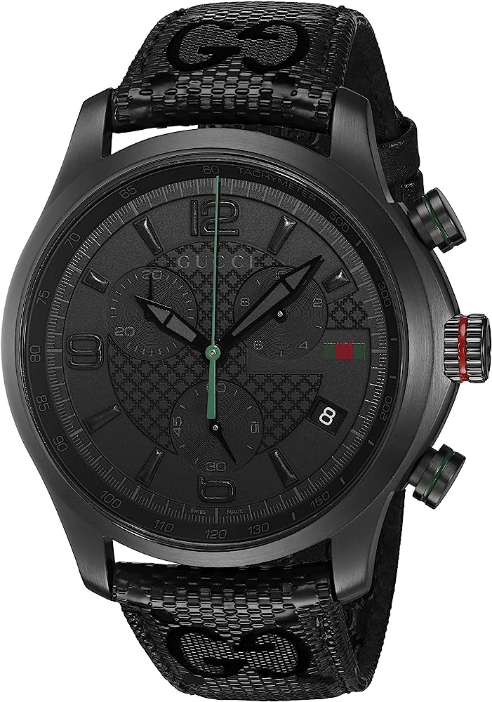 Gucci G Timeless Chronograph Black Dial Black Leather Strap Watch For