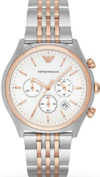 Emporio Armani Zeta Chronograph Quartz White Dial Two Tone Steel Strap