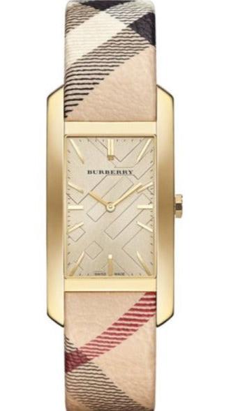 Burberry Pioneer Champagne Dial Haymarket Beige Leather Strap Watch fo