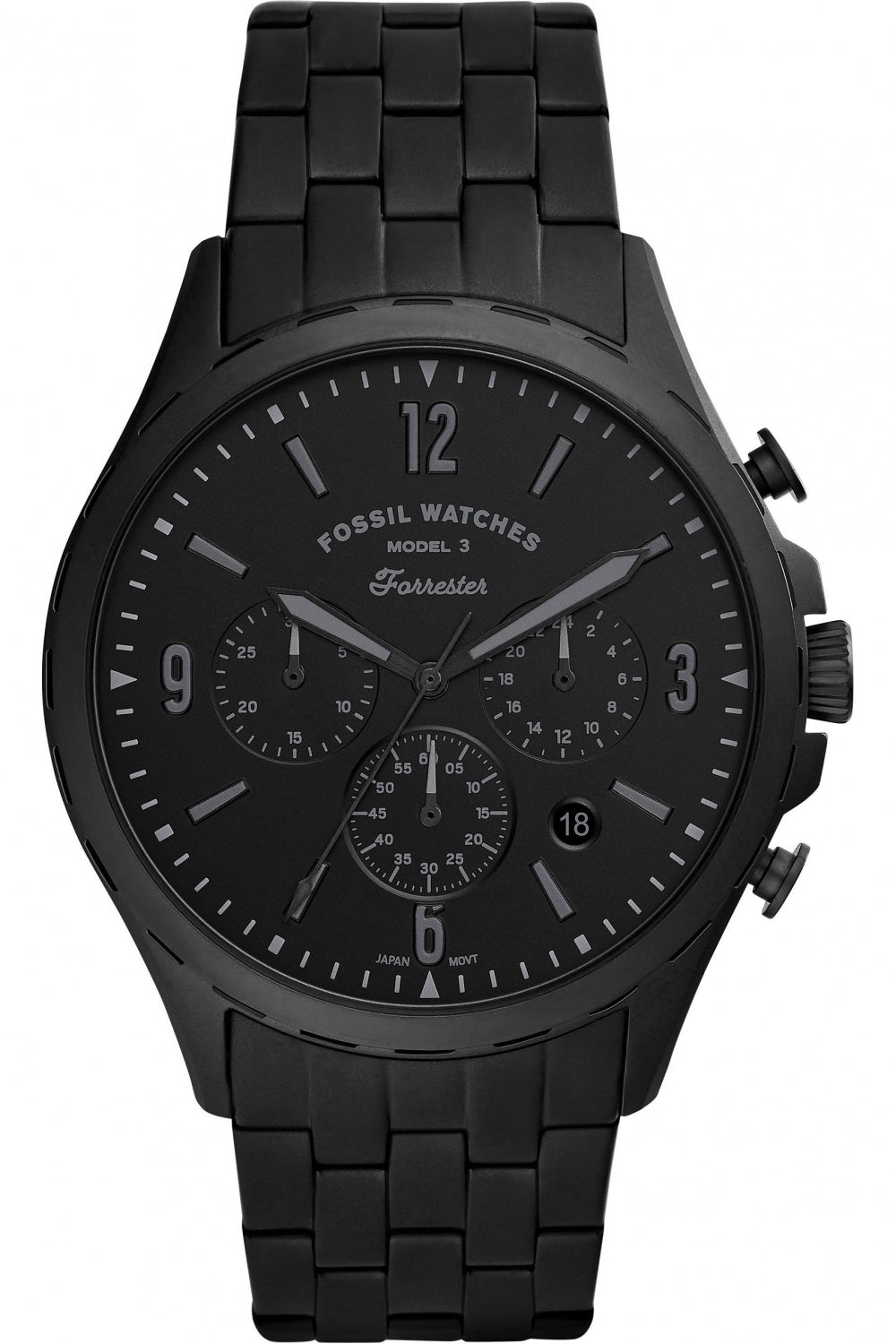 Fossil Forrester Chronograph Black Dial Black Steel Strap Watch for Me