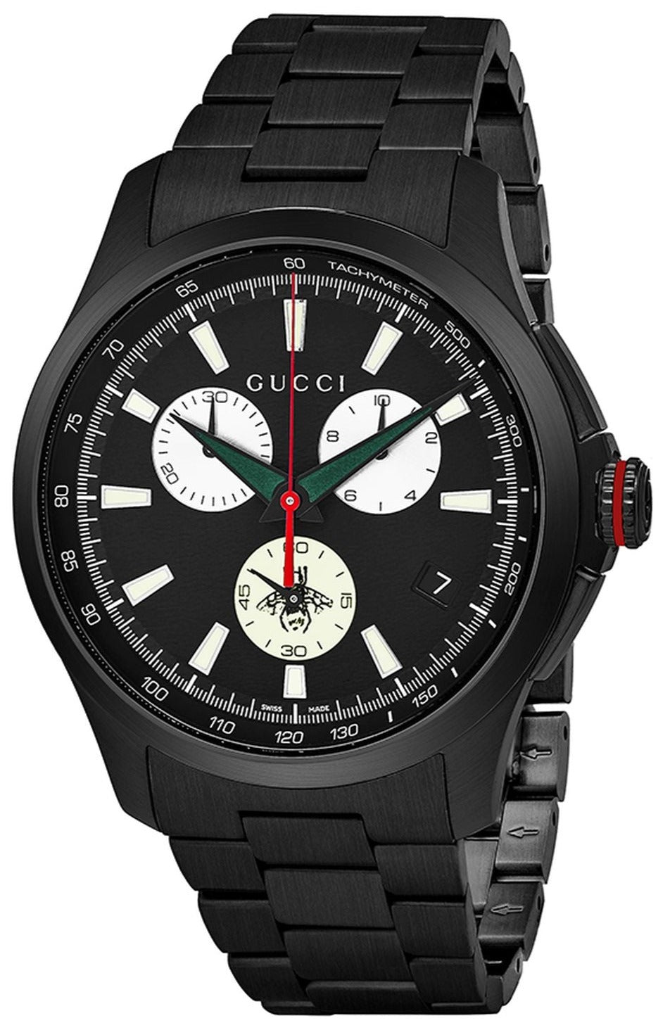 Gucci G-Timeless Chronograph Black Dial Black Steel Strap Watch For Me