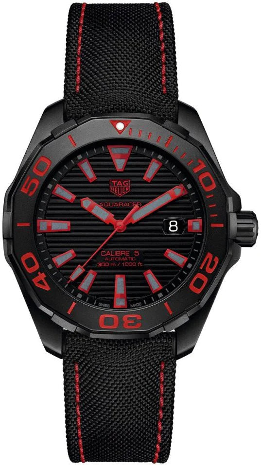 Tag Heuer Aquaracer Caliber 5 Black Dial Black Nylon Strap Watch for M