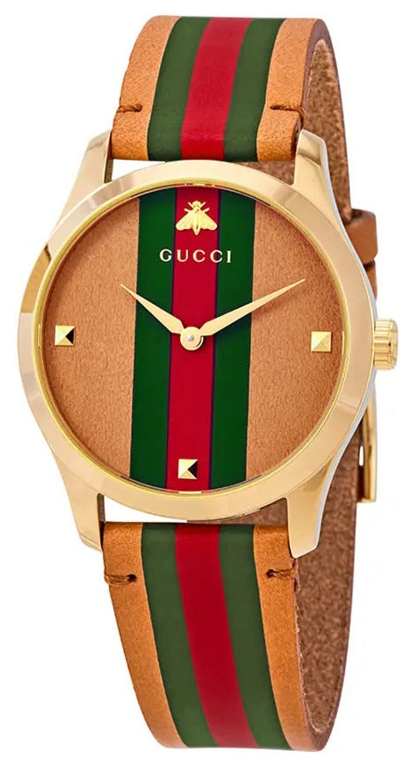 Gucci G Timeless Quartz Brown Dial Brown Leather Strap Unisex Watch -