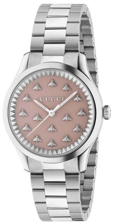 Gucci G Timeless Quartz Pink Dial Silver Steel Strap Watch for Women -
