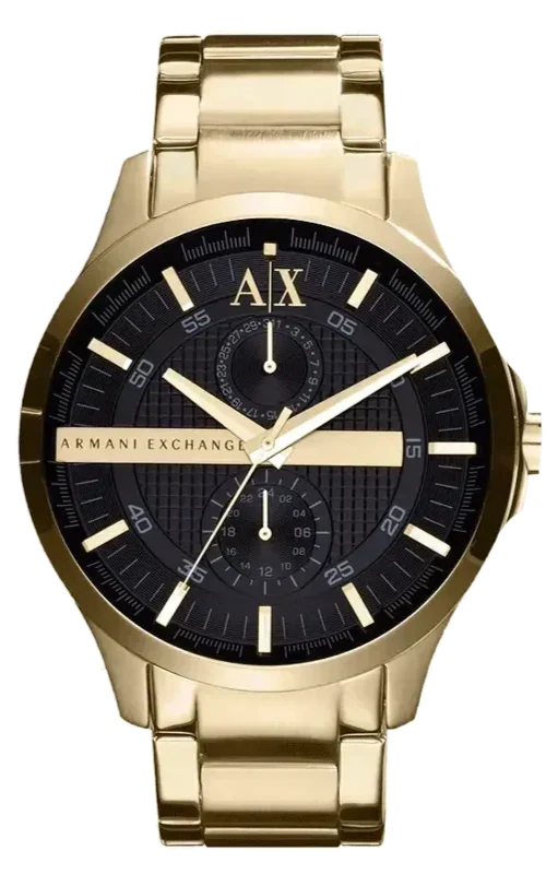 Armani Exchange Hampton Chronograph Black Dial Gold Steel Strap Watch