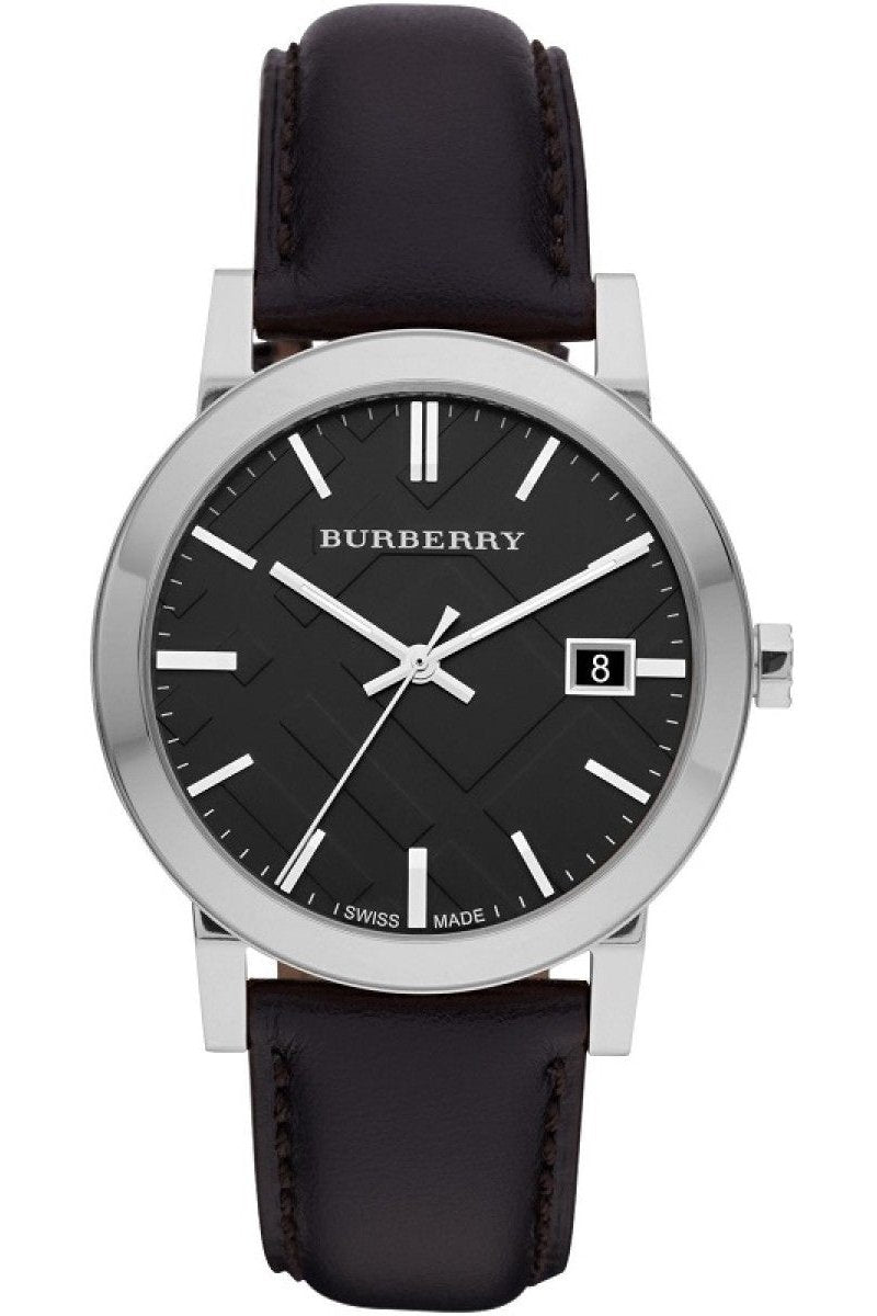 BURBERRY 腕時計 Burberry The City Black Dial Black Leather Strap Watch for Men - BU900