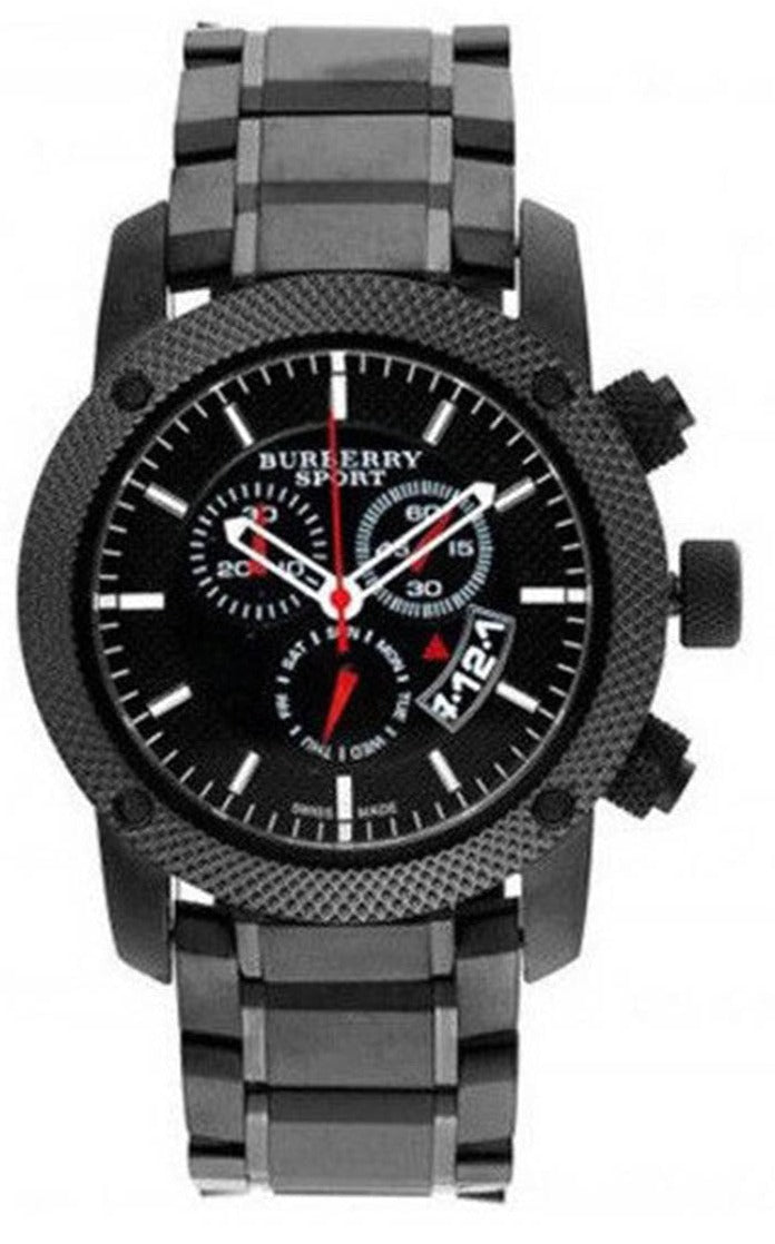 Burberry Sport Chronograph Black Dial Black Steel Strap Watch for Men