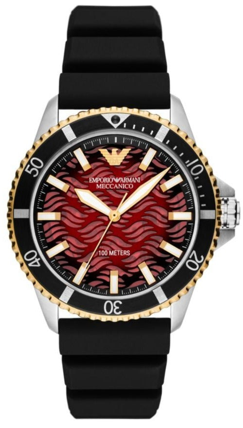 Emporio Armani Sea Explorer Meccanico Automatic Red Dial Black Silicon