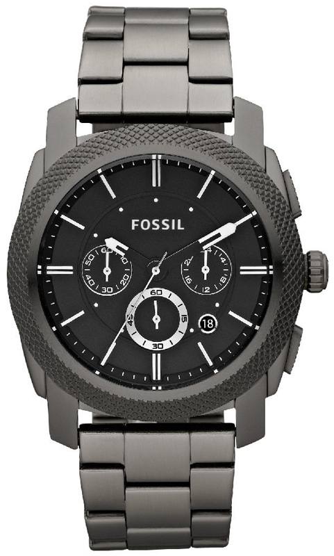Fossil Machine Chronograph Black Dial Grey Steel Strap Watch for Men -