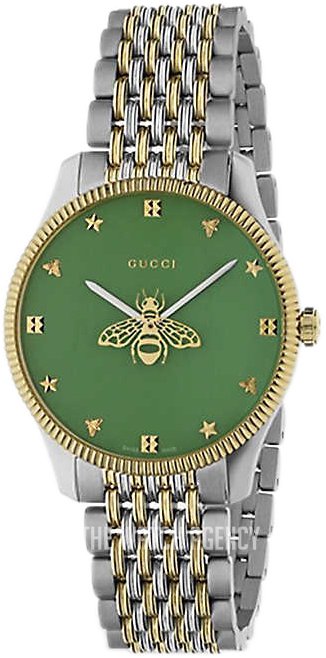 Gucci G Timeless Quartz Green Dial Two Tone Steel Strap Watch For Men