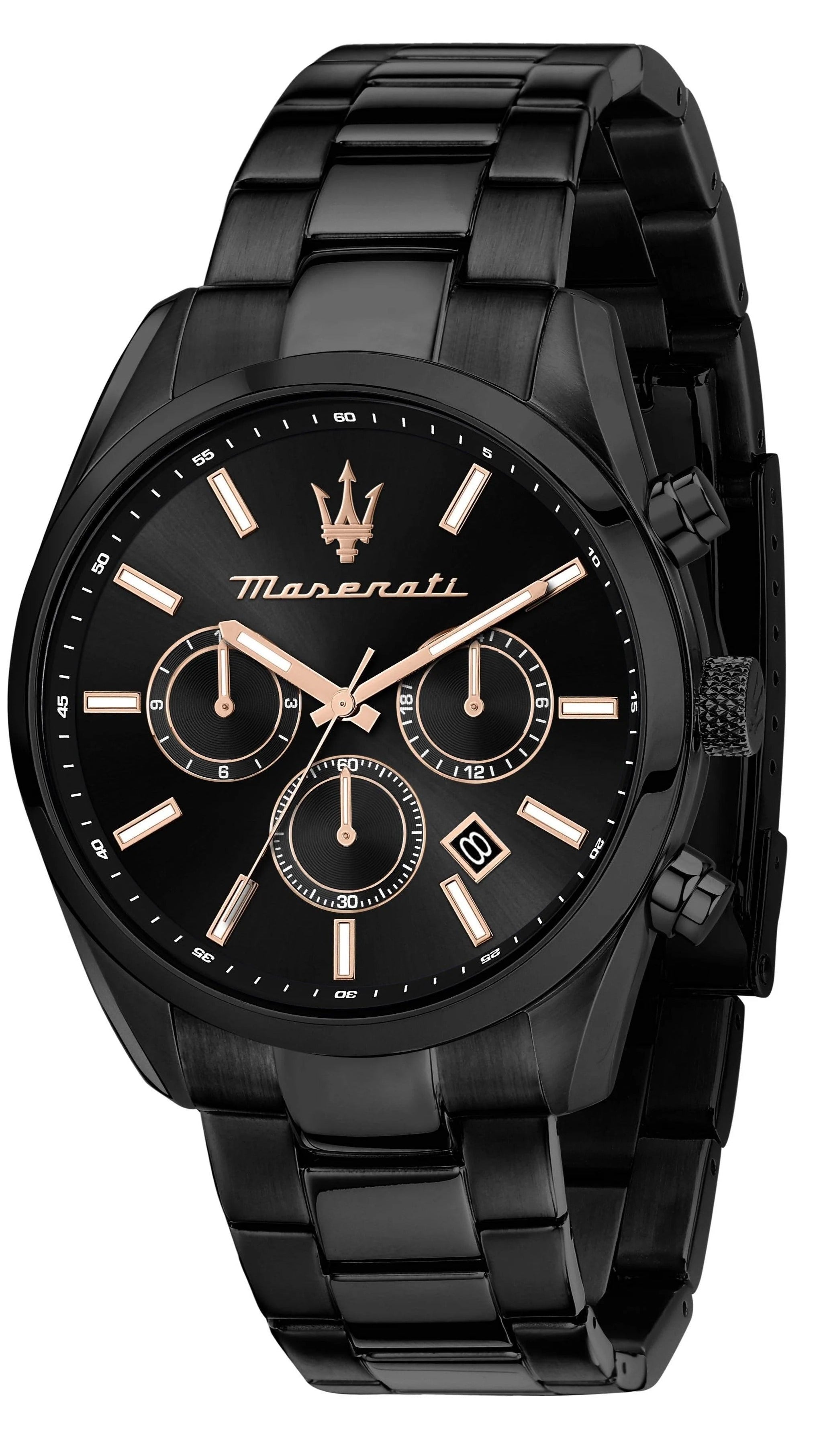 Maserati Attrazione Chronograph Black Dial Black Steel Strap Watch for