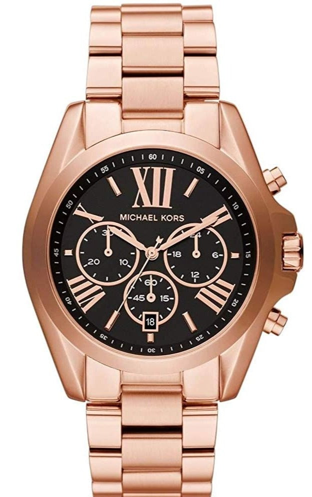 Michael Kors Bradshaw Black Dial Rose Gold Steel Strap Watch for Women