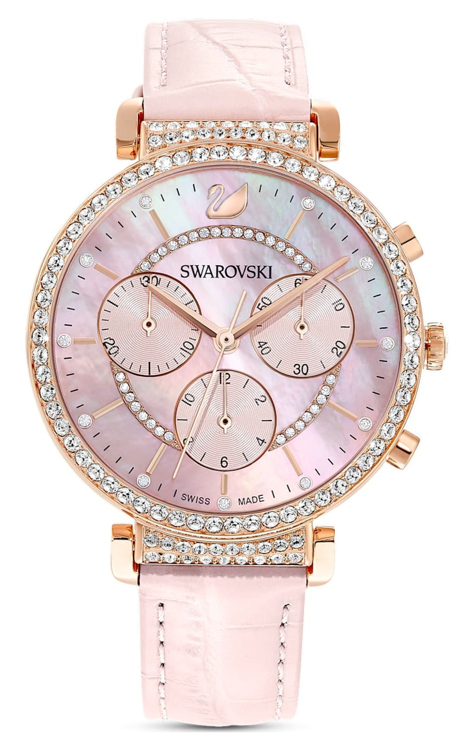 Swarovski Passage Chrono Pink Dial Pink Leather Strap Watch for Women