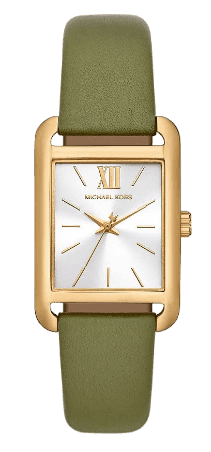 Michael Kors Monroe Three-Hand Silver Dial Green Leather Strap Watch f