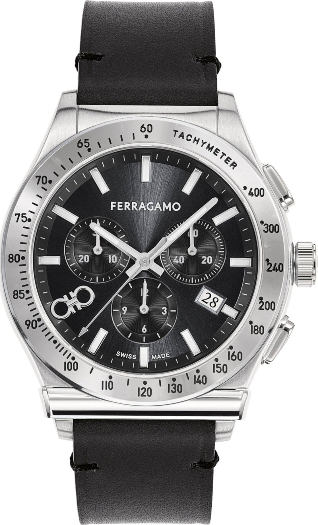 Salvatore Ferragamo 1927 Chrono Analog Black Dial Black Leather Strap