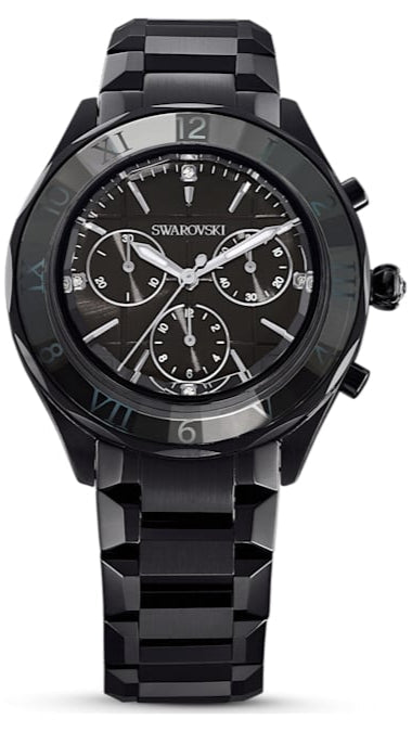 Swarovski Dextera Chronograph Black Dial Black Steel Strap Watch for W