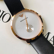 Emporio Armani Modern Slim Analog Silver Dial Brown Leather Strap Watch For Men - AR11163