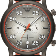 Emporio Armani Chronograph Quartz Grey Dial Black Leather Strap Watch For Men - AR11174