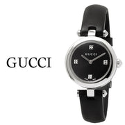 Gucci Diamantissima Quartz Diamonds Black Dial Black Leather Strap Watch for Women - YA141506