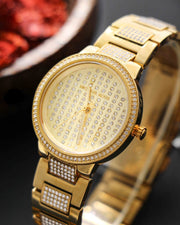 Michael Kors Gabbi Crystals Gold Dial Gold Steel Strap Watch For Women - MK3985