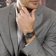 Hugo Boss Navigator Chronograph Grey Dial Brown Leather Strap Watch for Men - 1513494