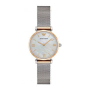 Emporio Armani Gianni T Bar Mother of Pearl Dial Silver Mesh Bracelet Watch For Women - AR2068