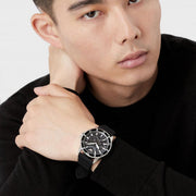 Emporio Armani Sea Explorer Meccanico Automatic Black Dial Black Silicone Strap Watch For Men - AR60062