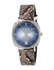 Gucci Grip Vintage Blue Dial Snakeskin Brown Leather Strap Watch for Women - YA152401