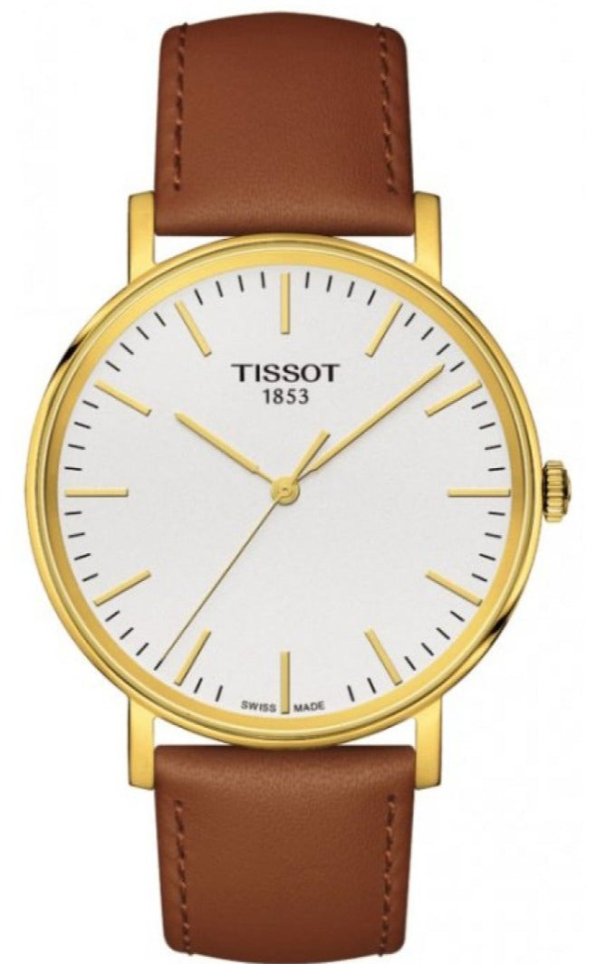 Tissot T Classic Everytime White Dial Brown Leather Strap Watch For Men - T109.410.36.031.00