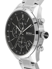 Hugo Boss Grand Prix Chronograph Black Dial Silver Steel Strap Watch for Men - 1513477