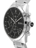 Hugo Boss Grand Prix Chronograph Black Dial Silver Steel Strap Watch for Men - 1513477