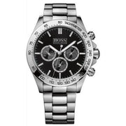 Hugo Boss Ikon Chronograph Black Dial Silver Steel Strap Watch for Men - 1512965