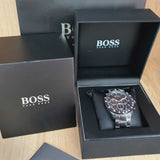 Hugo Boss Hero Chronograph Black Dial Black Steel Strap Watch for Men - 1513754
