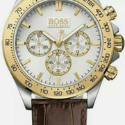 Hugo Boss Ikon Chronograph White Dial Brown Leather Strap Watch for Men - 1513174