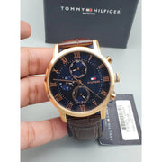 Tommy Hilfiger Kane Chronograph Blue Dial Brown Leather Strap Watch for Men - 1791399