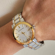 Burberry The City White Dial Two Tone Steel Strap Watch for Women - BU9115