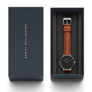 Daniel Wellington Petite Sterling Black Dial Brown Leather Strap Watch For Women - DW00100178