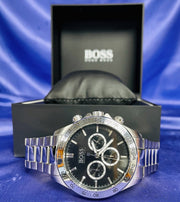 Hugo Boss Ikon Chronograph Black Dial Silver Steel Strap Watch for Men - 1512965