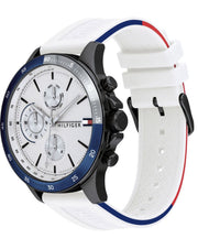 Tommy Hilfiger Bank Chronograph White Dial White Rubber Strap Watch for Men - 1791723
