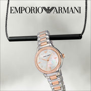 Emporio Armani Three Hand Mother of Pearl Dial Two Tone Steel Strap Watch For Women - AR11569