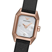 Emporio Armani Gioia Quartz Mother of Pearl Dial Black Leather Strap Watch For Women - AR11390