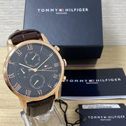 Tommy Hilfiger Kane Chronograph Blue Dial Brown Leather Strap Watch for Men - 1791399