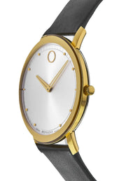 Movado TC Silver Dial Black Leather Strap Watch For Men - 606695